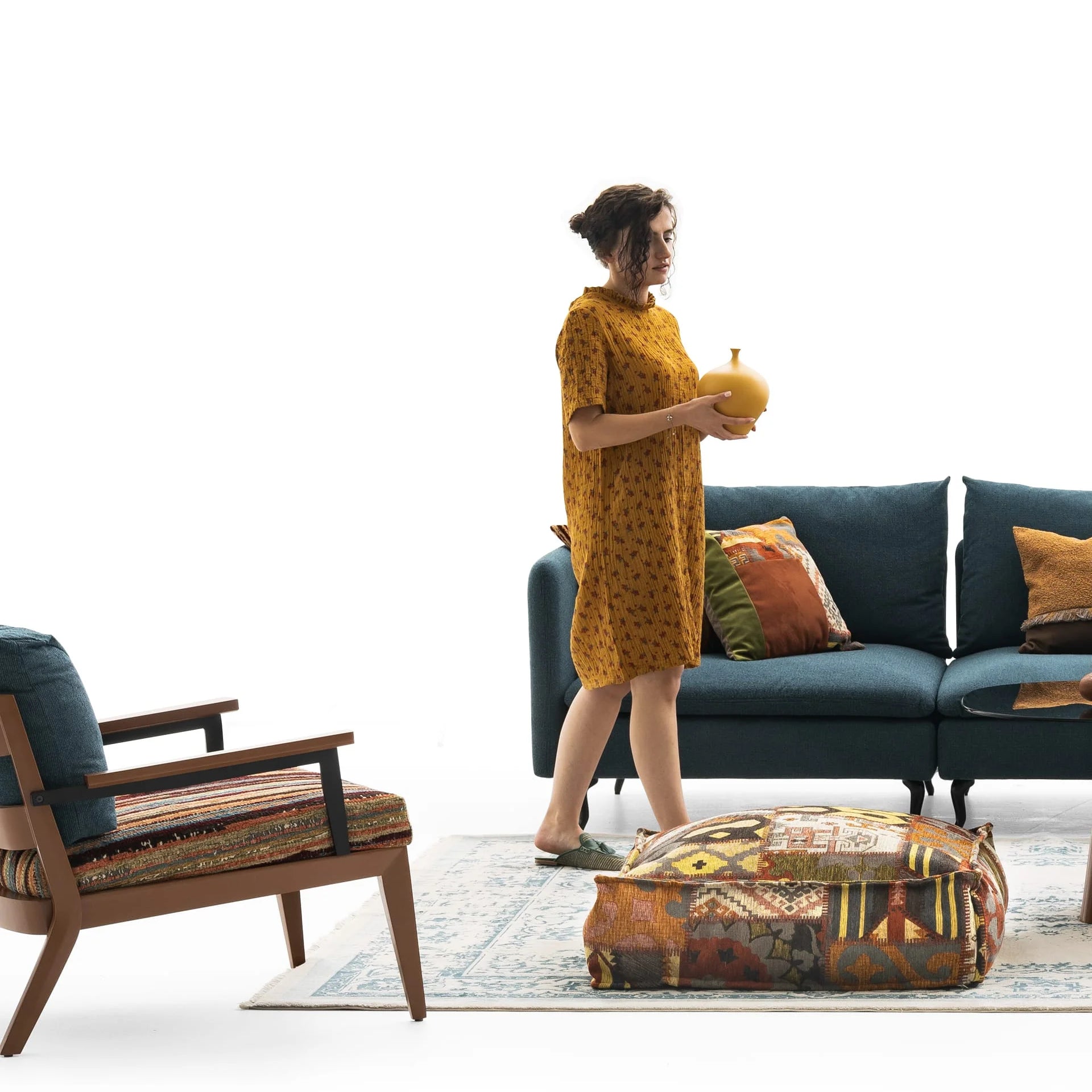Marakech Ethnic Gemustertes Bodenkissen-Pouf