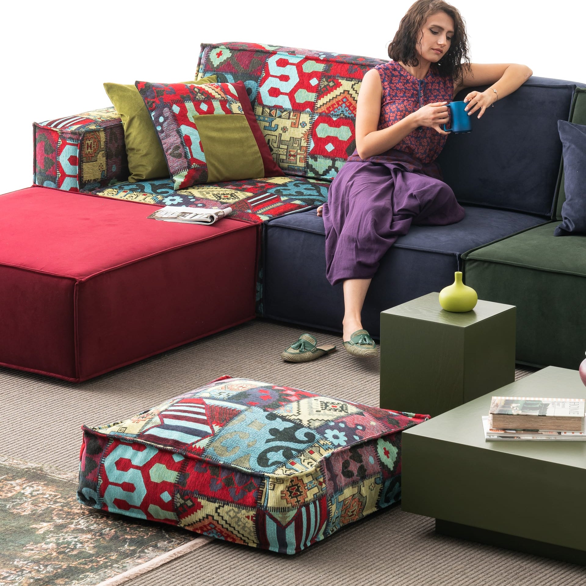 Ottoman Ethnic Sitzkissen-Pouf mit osmanischem Muster