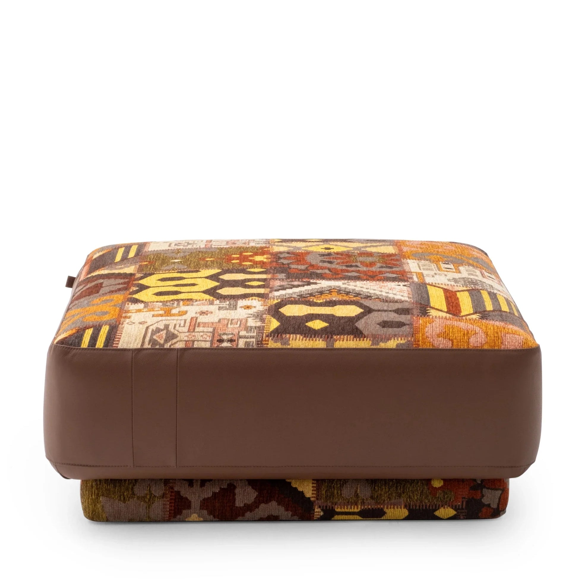 Samba Marakech Quadratischer Leder-Pouf mit traditionellem Muster