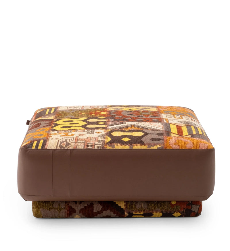Samba Marakech Quadratischer Leder-Pouf mit traditionellem Muster